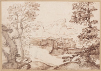 K V 079
<br/>
Rivierlandschap met versterkte stad
<br/>
<em>Anoniem It (17de eeuw)</em>